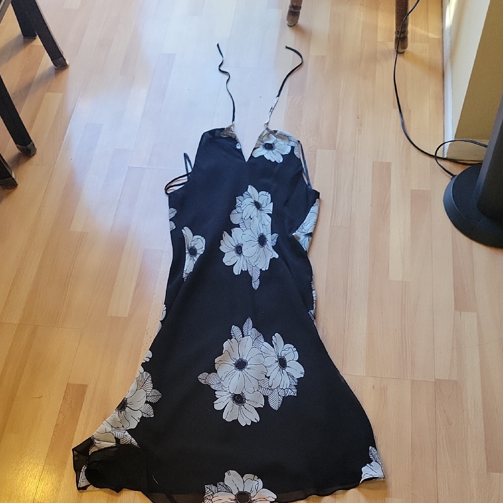 Ann Taylor Black and White Floral Backless Dress